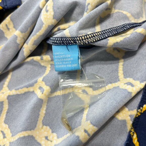 J.McLaughlin Navy Gold Chain Print Button Front Top Roll Tab Sleeve Small EUC - Picture 6 of 6